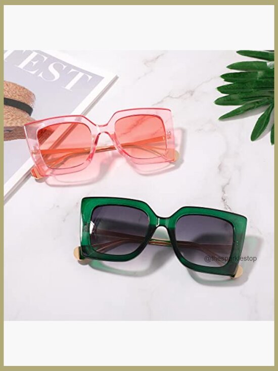 Oversized Square Cat Eye Sunglasses with Pearl Inlay, UV400 Protection main image 6
